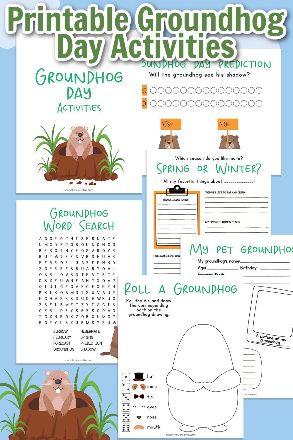 printable groundhog day activities - ohmy-creative shop